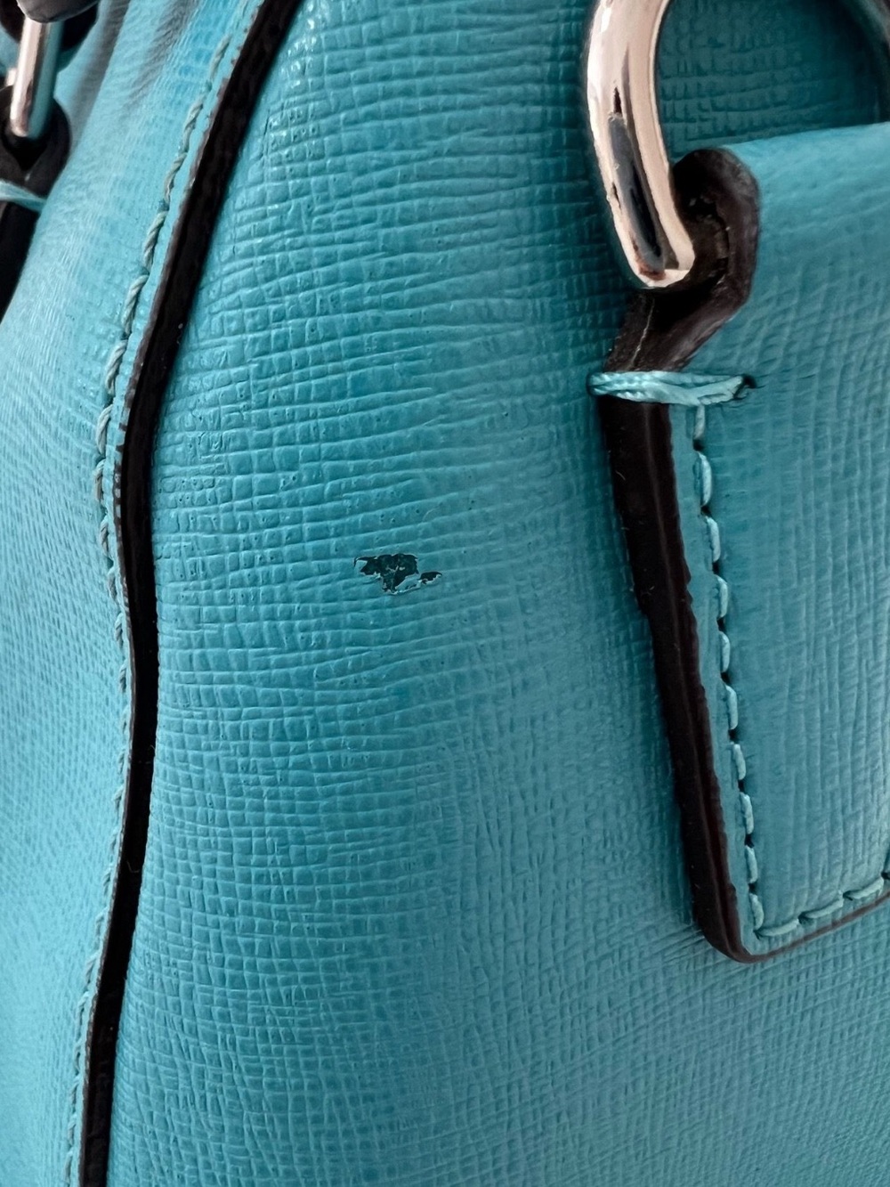 Coach Turquoise Leather Satchel with Silver Hardware - Picture 7 of 7